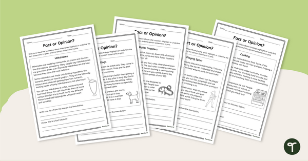 Go to Fact or Opinion Worksheet Pack teaching resource