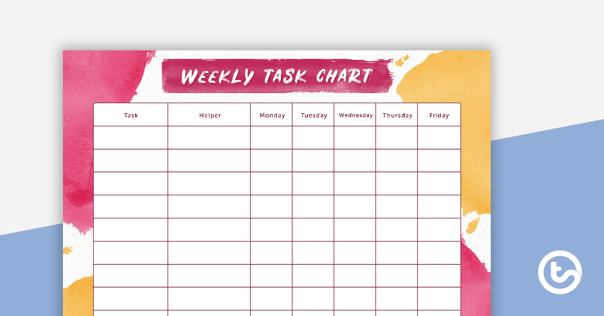 Vibrant Watercolor - Weekly Task Chart teaching resource
