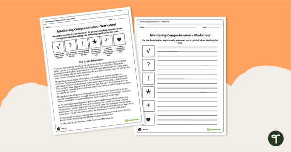 Go to Monitoring Comprehension Symbols Worksheet teaching resource