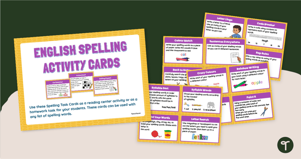 English Spelling Practice Activity Cards teaching resource