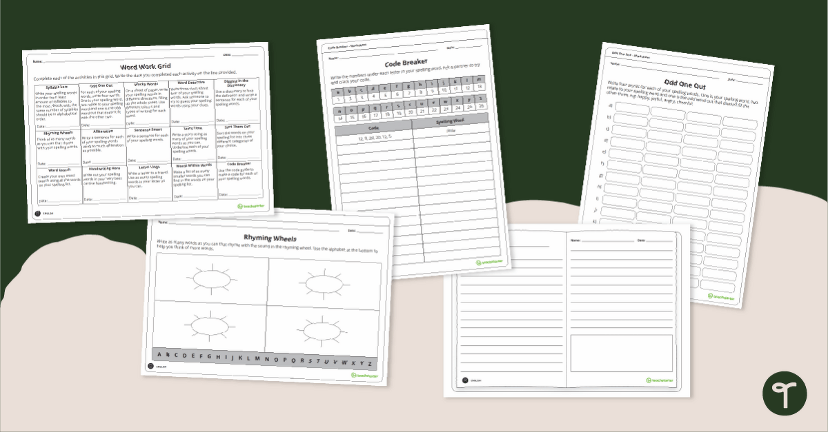 Word Work Grid and Worksheets – Version 1 teaching resource