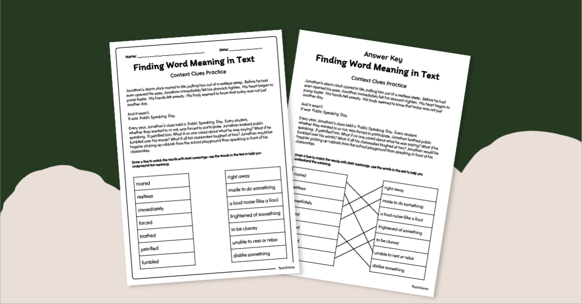 Finding Word Meaning In Text - Context Clues Activity Sheet teaching resource