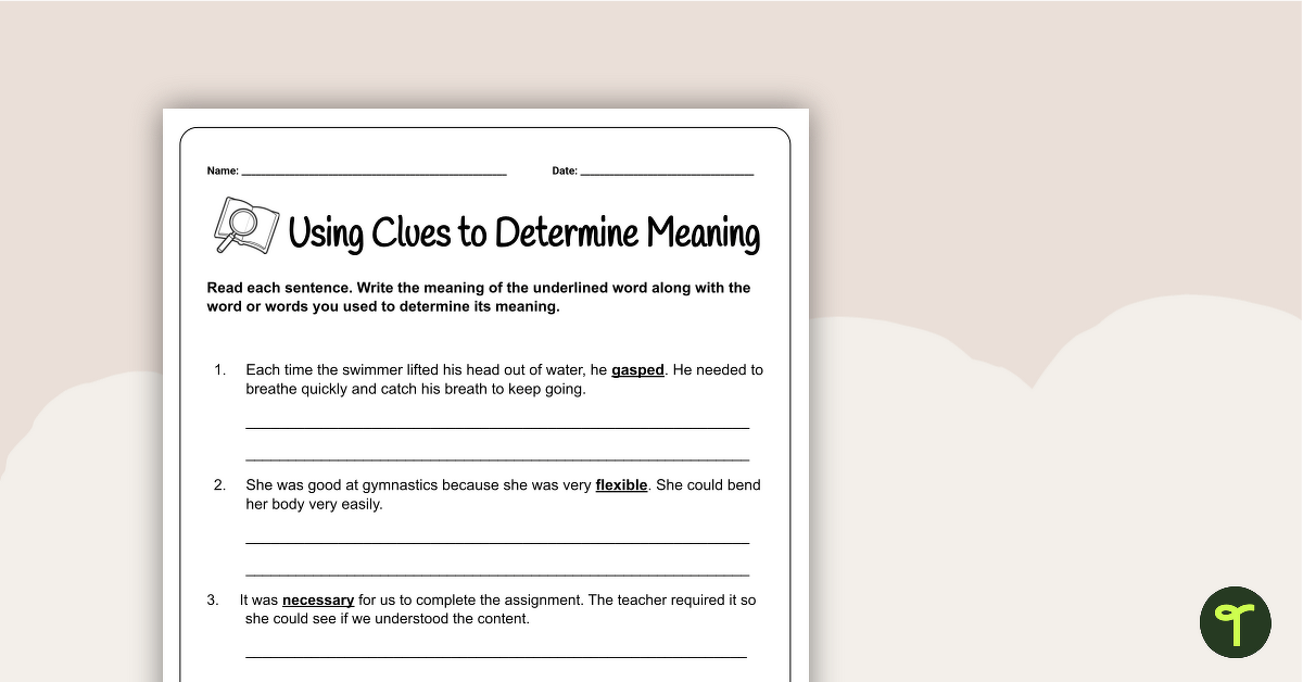 Using Context Clues to Determine Word Meaning Worksheet teaching resource