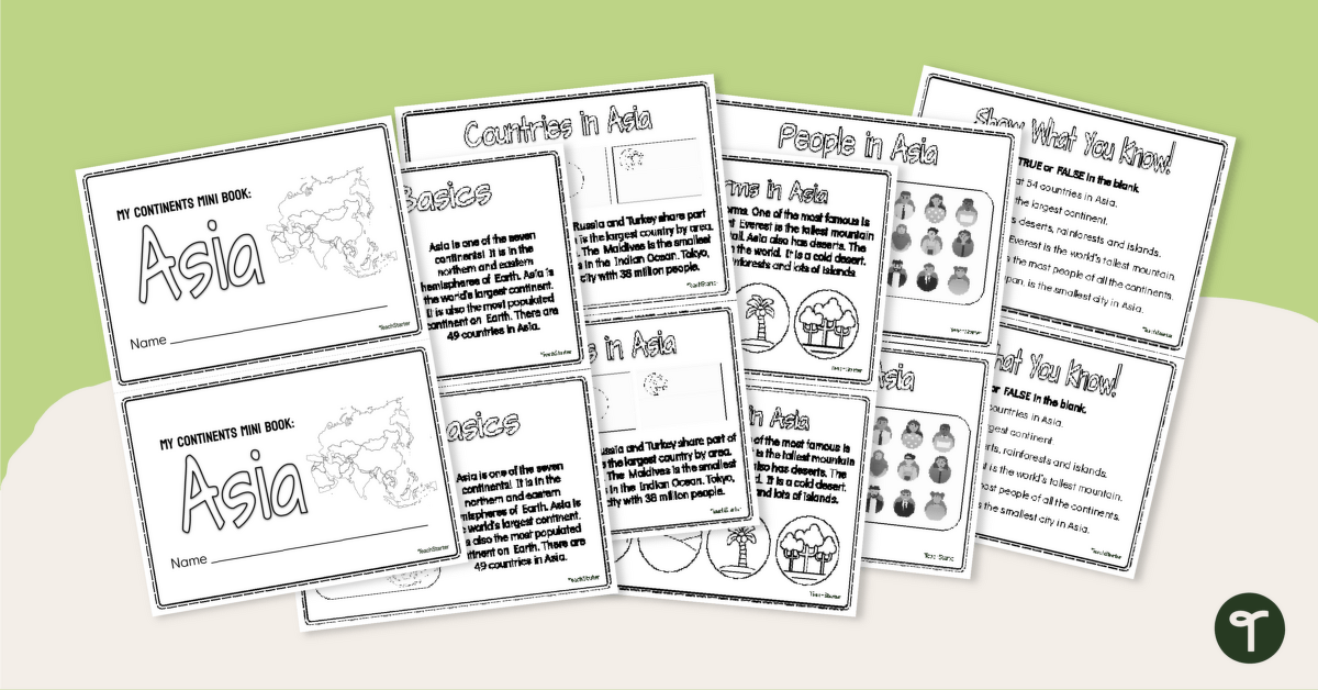 The Continent of Asia - Mini-Book teaching resource