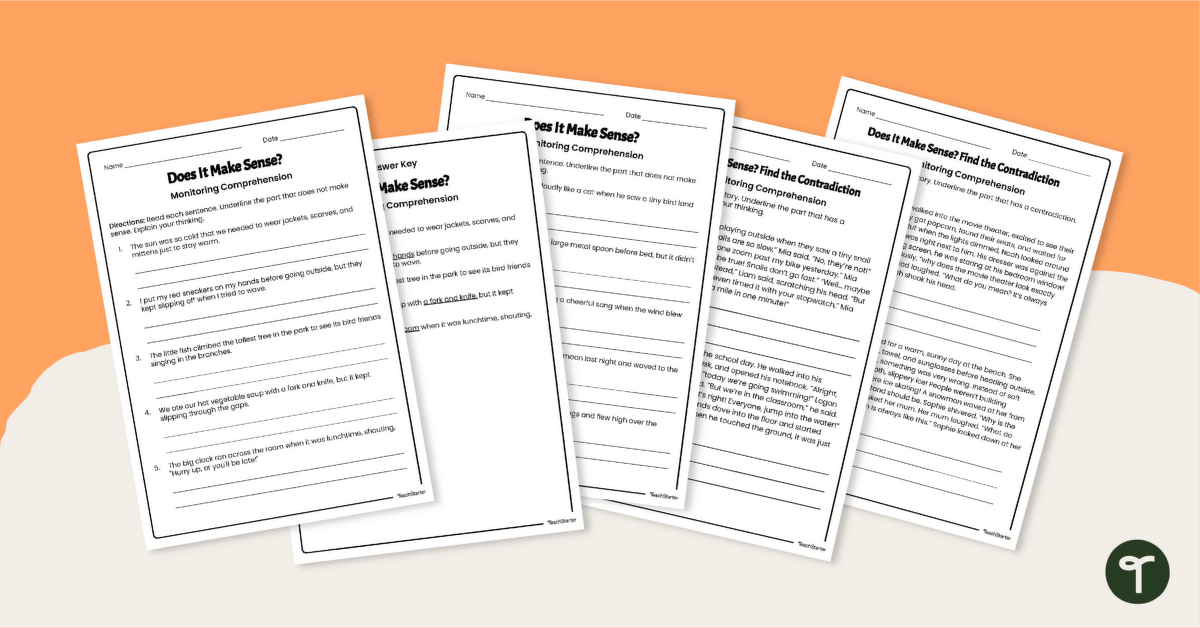 Monitoring Comprehension Worksheets teaching resource
