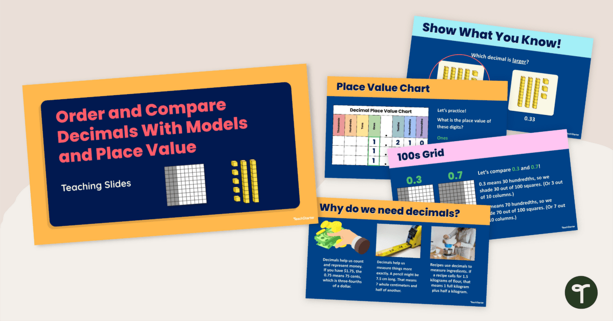 Order and Compare Decimals With Models and Place Value — Teaching Slides teaching resource