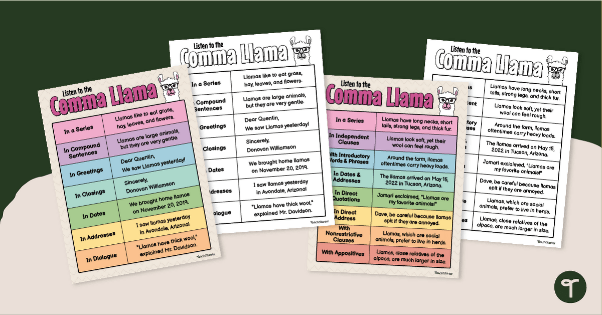 Comma Llama - Comma Rules Anchor Chart teaching resource