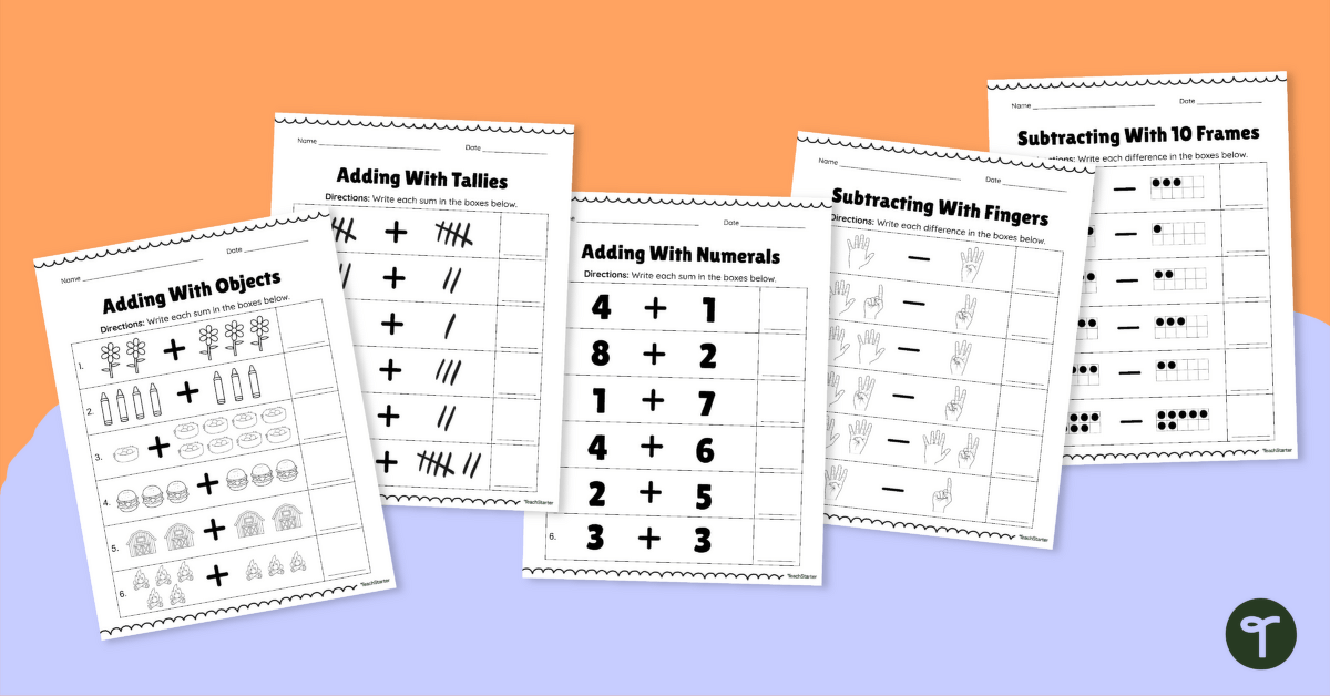 Addition and Subtraction Worksheets for Kindergarten teaching resource