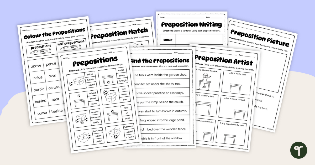 Preposition Worksheets for Year 1 teaching resource