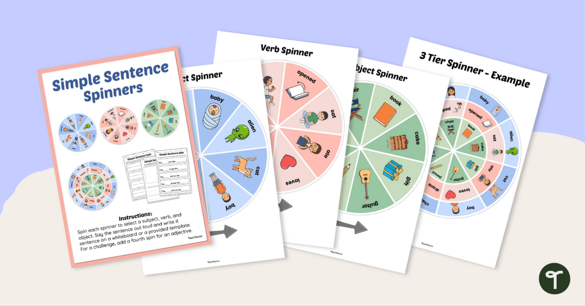Simple Sentence Activity Spinner Template teaching resource