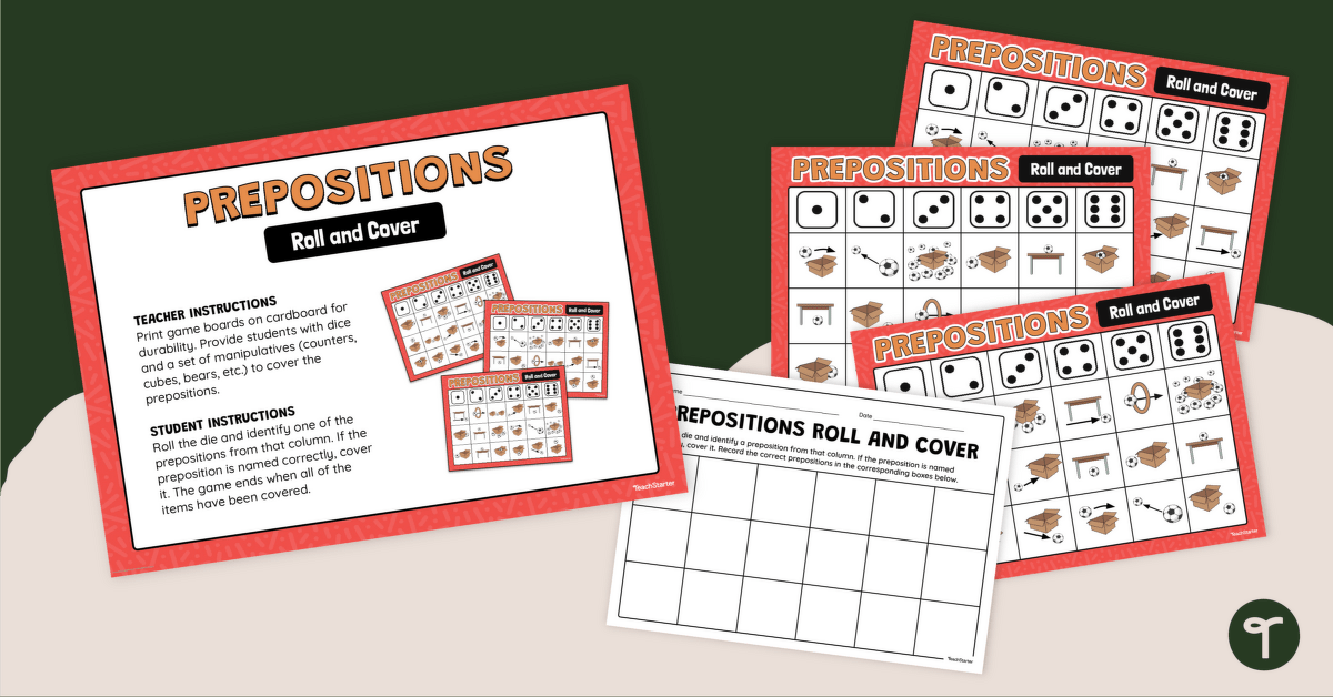 Preposition Game – Roll and Cover teaching resource