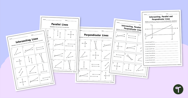 Go to Intersecting, Parallel and Perpendicular Lines Worksheet Set teaching resource