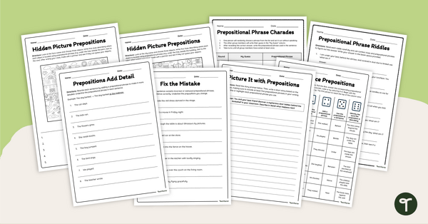 Go to Prepositional Phrase Worksheet Pack teaching resource