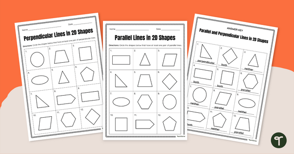 Go to Identifying Parallel and Perpendicular Lines in Shapes Worksheet Pack teaching resource