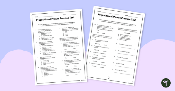 Go to Prepositional Phrase Practice Test teaching resource