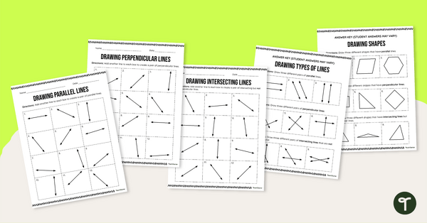 Go to Drawing Parallel Lines and Perpendicular Lines Worksheet Set teaching resource