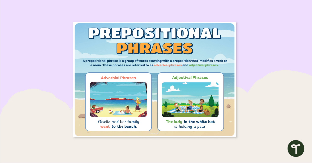 Prepositional Phrase Anchor Chart teaching resource
