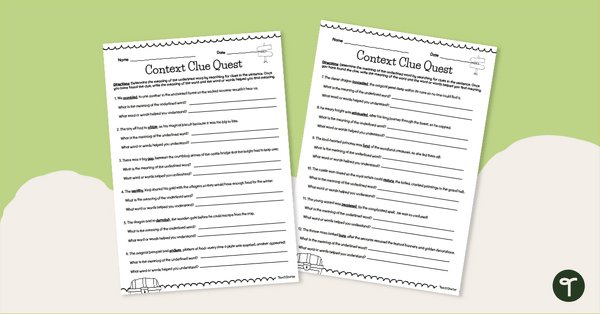 Go to Context Clues - Printable Word Meaning Worksheet teaching resource