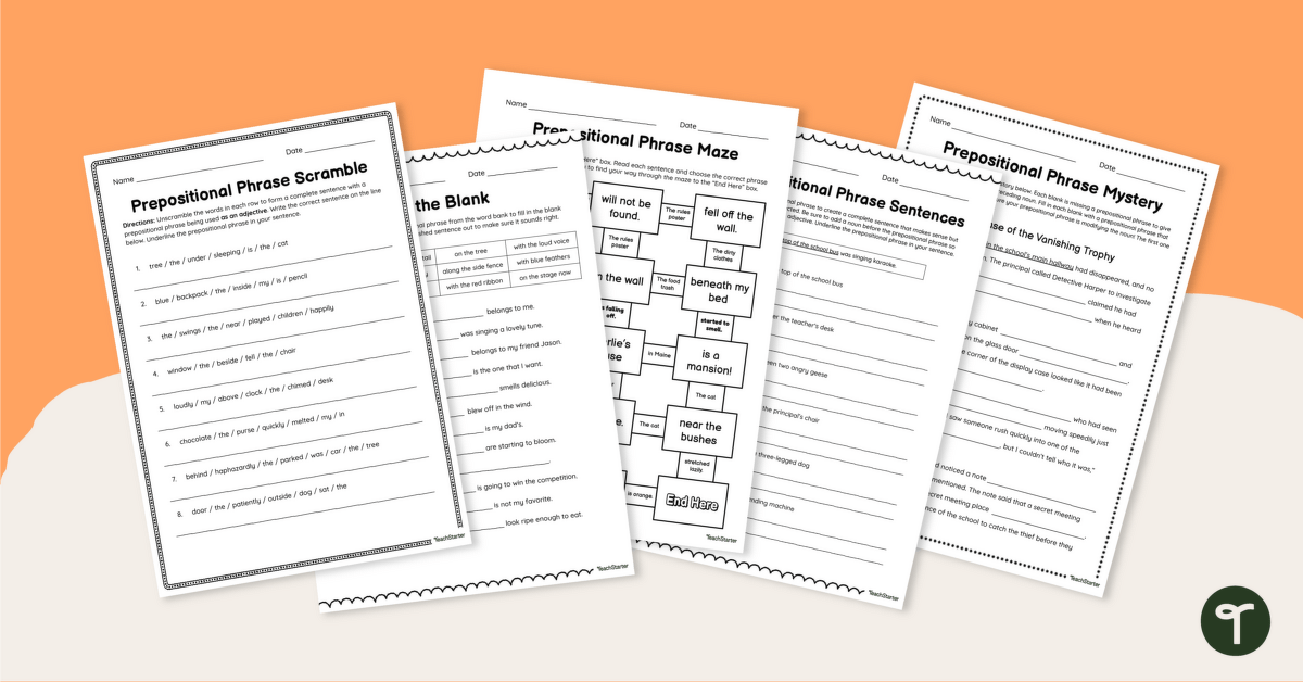 Adjective Prepositional Phrase Worksheets teaching resource