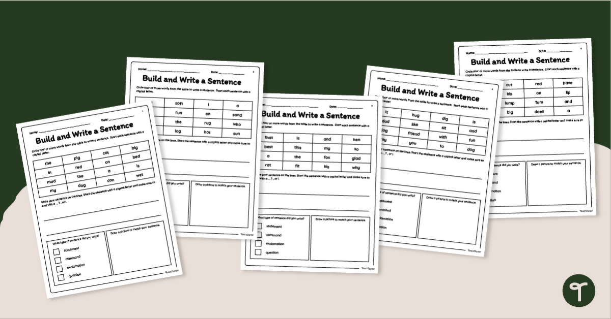 Build and Write a Sentence – Worksheets teaching resource
