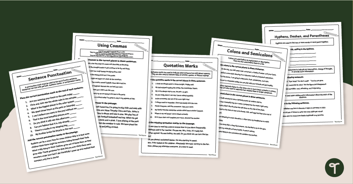 6th Grade Grammar Worksheets - Punctuation Concepts teaching resource