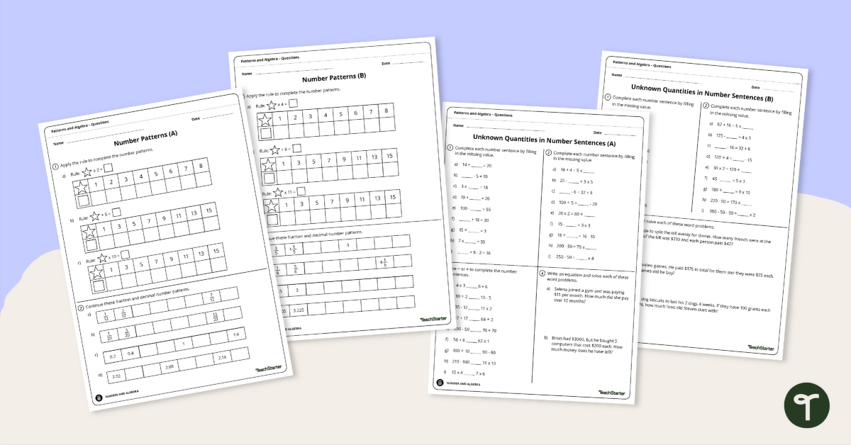 Number Patterns Year 5 Worksheet Set teaching resource