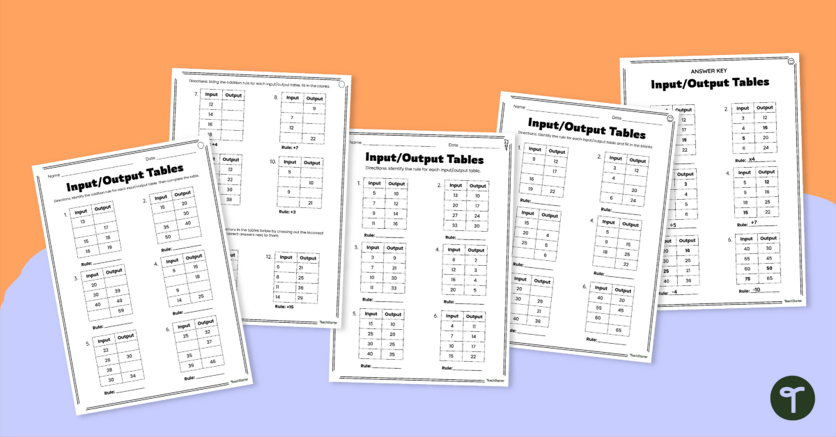 Input Output Tables Worksheets teaching resource
