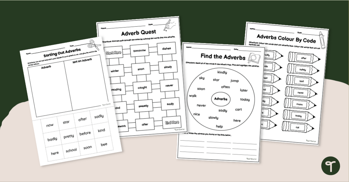 Adverb Worksheets PDF - Grades 1-2 teaching resource