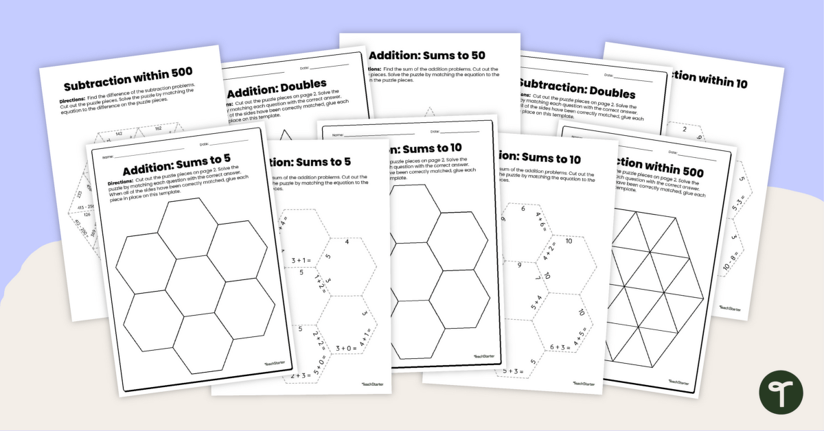 20 Polygon Puzzles - Addition and Subtraction Pack teaching resource