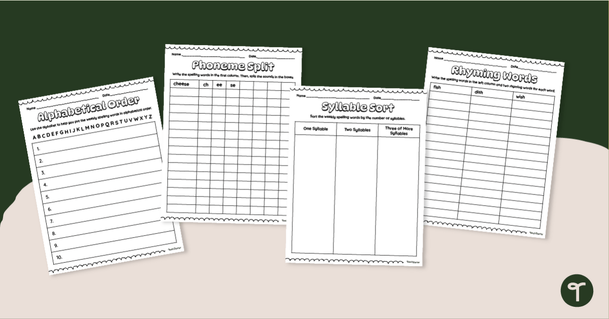 Spelling Worksheets for Any List teaching resource