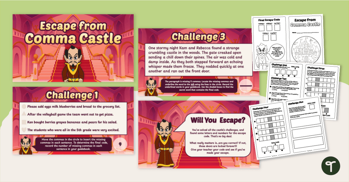 Comma Rules Virtual Escape Room Game (5-6) teaching resource