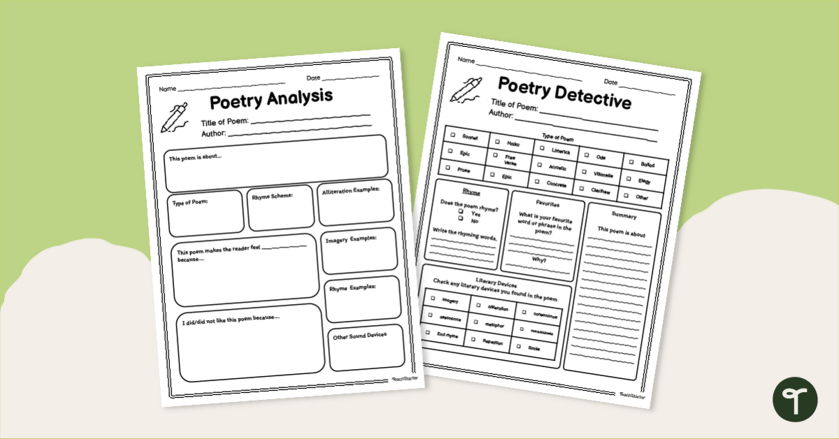 Poetry Analysis Worksheet Pack teaching resource