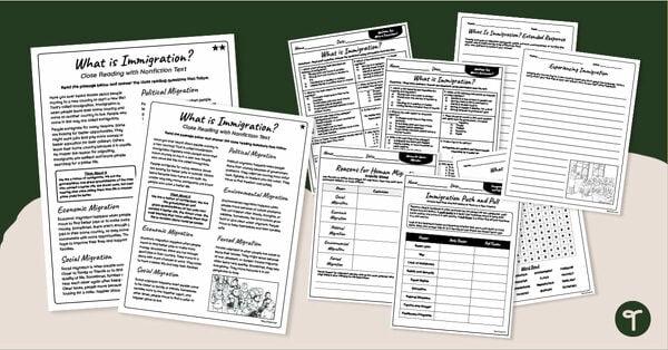Go to Immigration Worksheets - 4th & 5th Grade Reading Comprehension Pack teaching resource