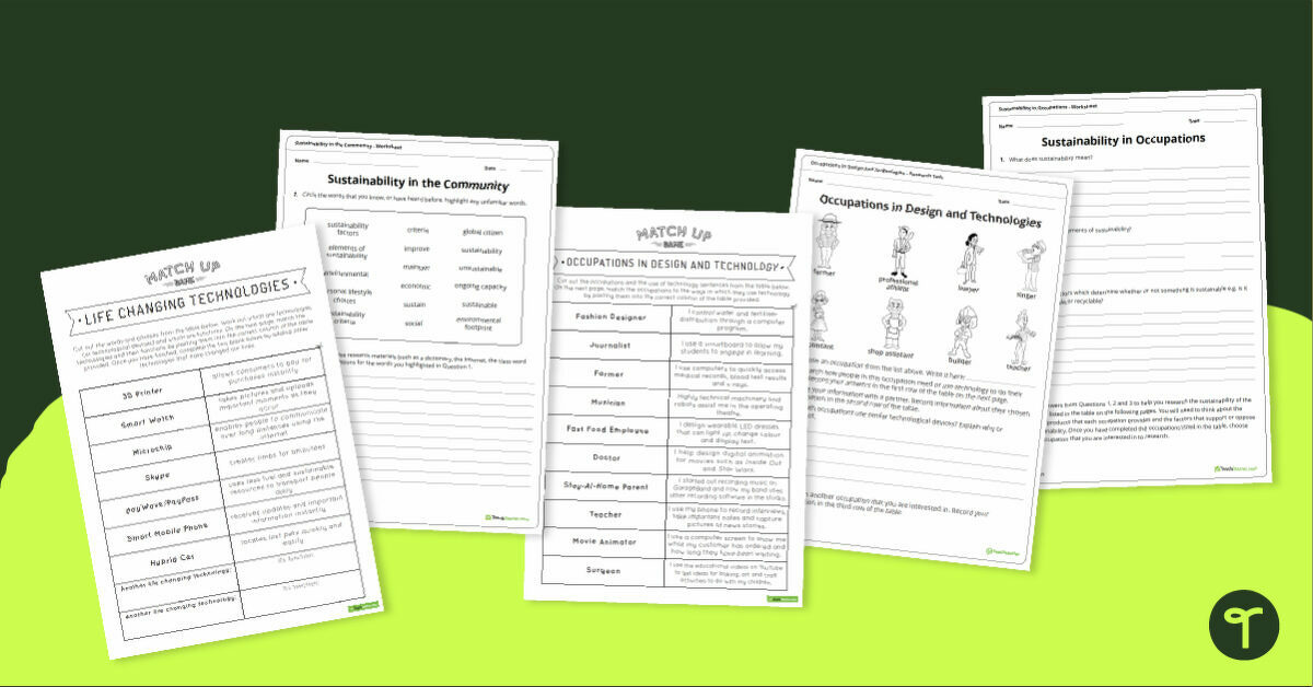 Occupations and Sustainability in Technologies Activity Pack teaching resource