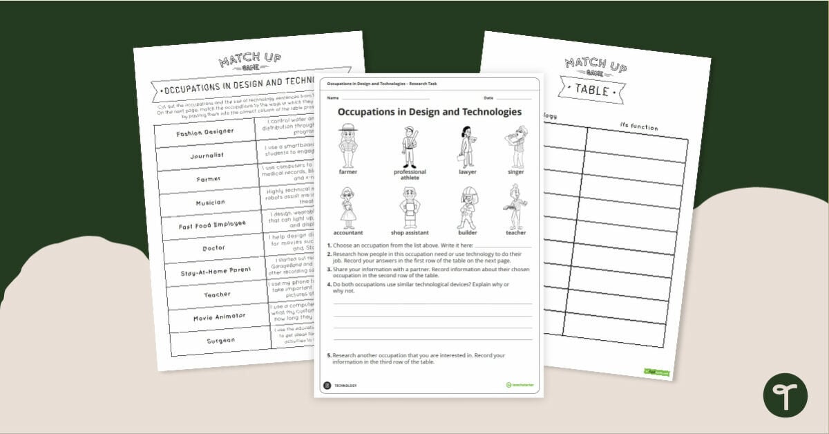 Occupations in Design and Technology Activity Sheets teaching resource