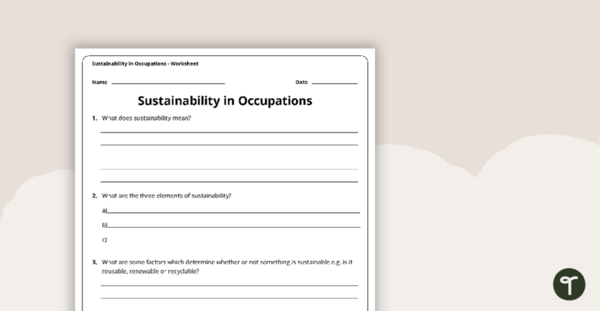 Sustainability in Occupations Worksheet teaching resource