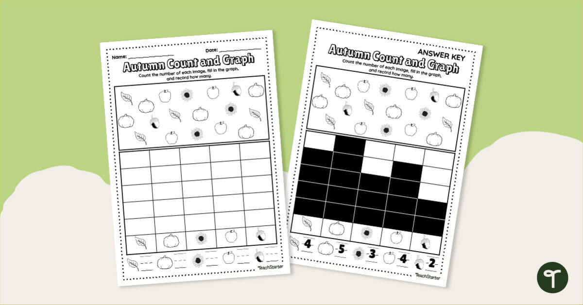 Autumn Maths Worksheet -  Count and Graph Activity teaching resource