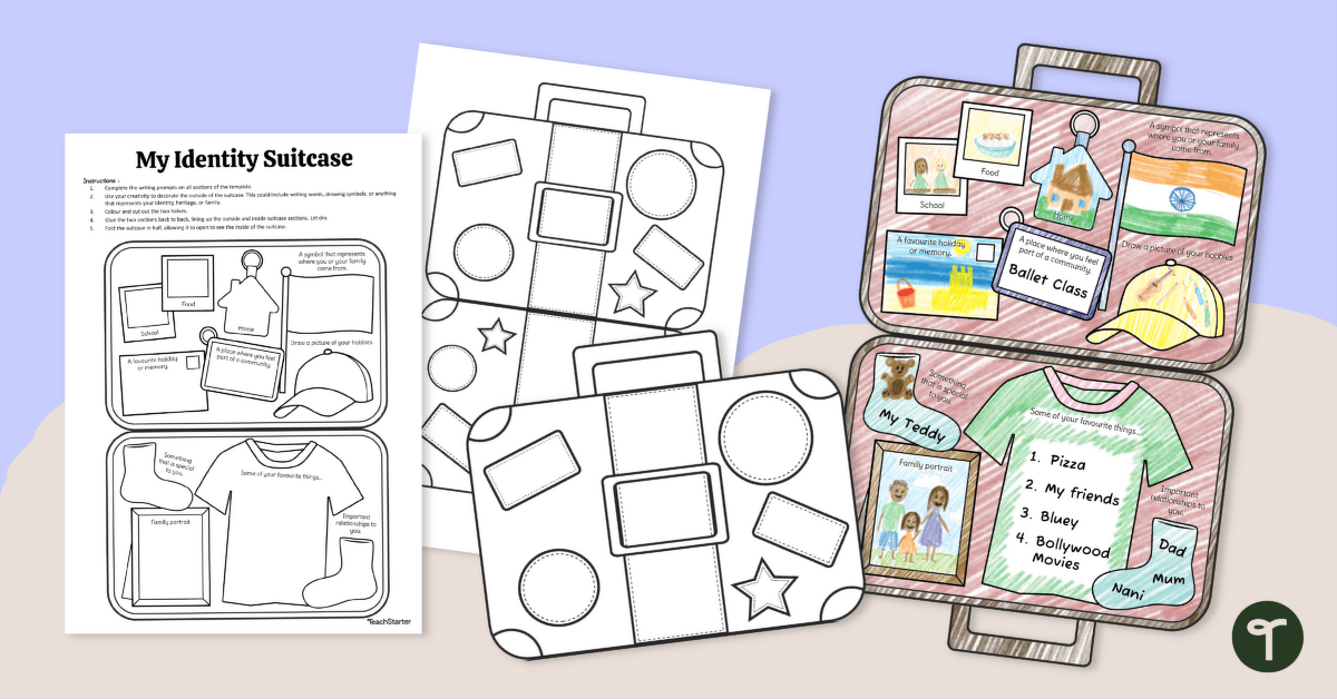 My Identity Worksheet - Suitcase Template teaching resource