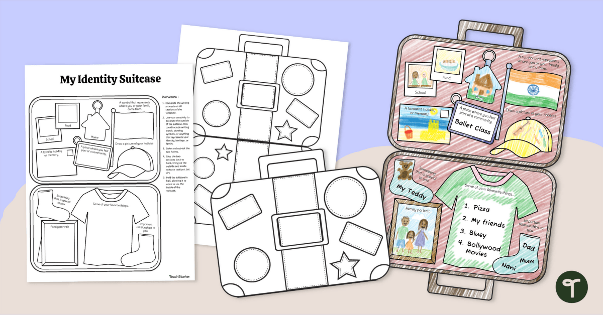 My Identity Worksheet - Suitcase Template teaching resource