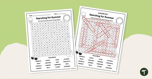 Go to Summer Word Search Puzzle teaching resource