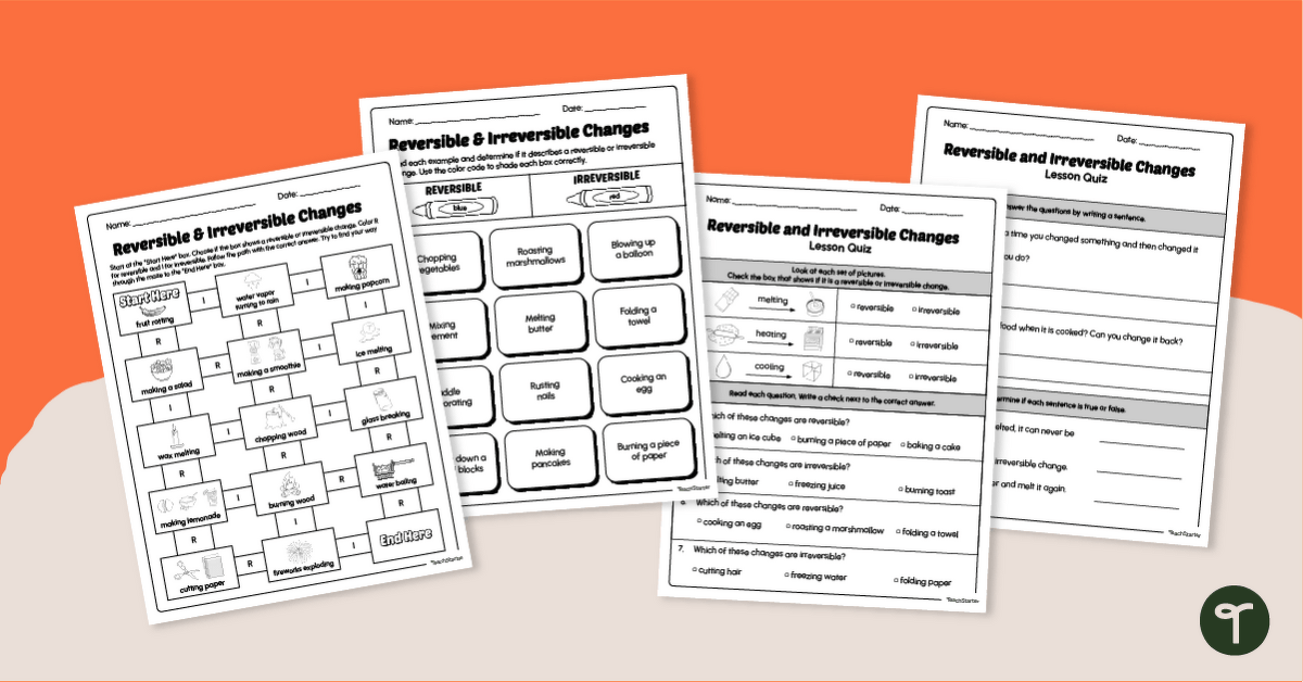 Reversible and Irreversible Changes Worksheet Pack teaching resource