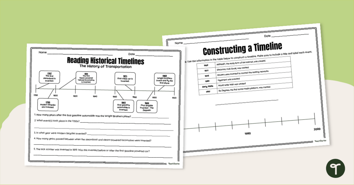Reading and Constructing Timelines Worksheets teaching resource