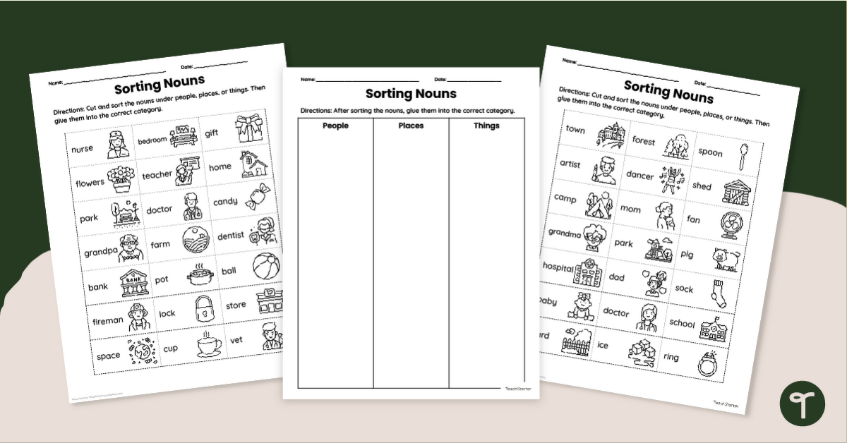 Printable Noun Sort Activity Sheets teaching resource