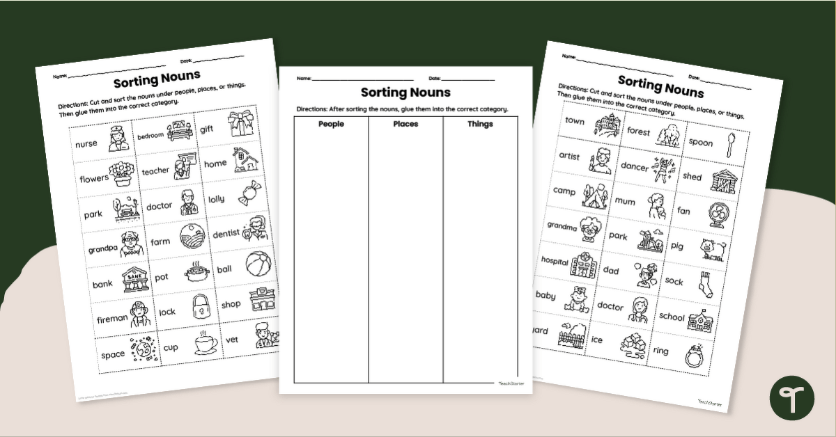 Noun Sort Worksheet Pack teaching resource