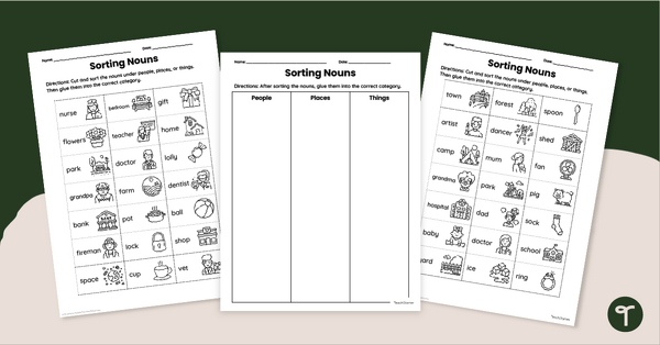 Go to Noun Sort Worksheet Pack teaching resource
