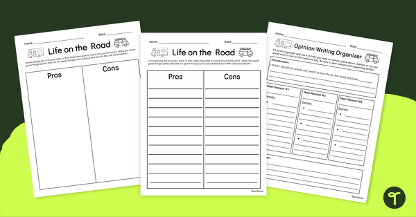 Go to Opinion Writing Worksheets — "Life on the Road" teaching resource