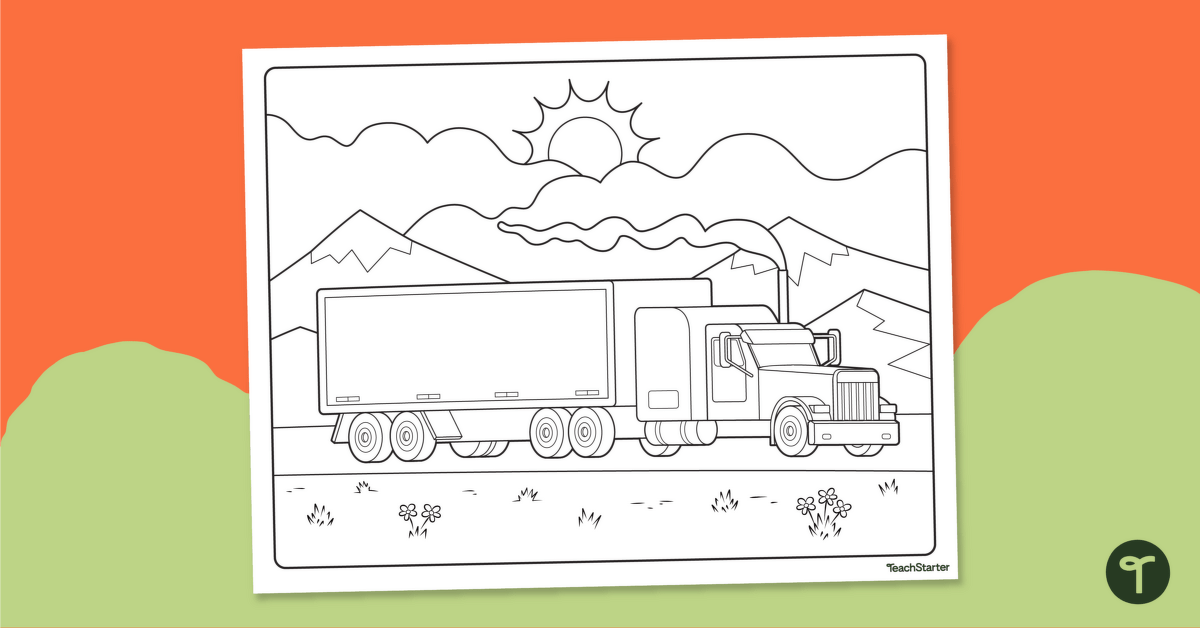 Semi Truck Colouring Sheet teaching resource