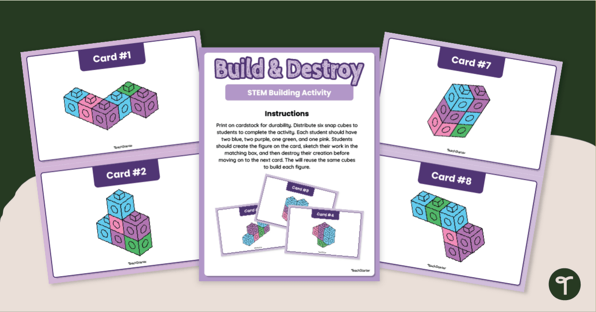 Build & Destroy - Block Building Challenges Task Cards teaching resource