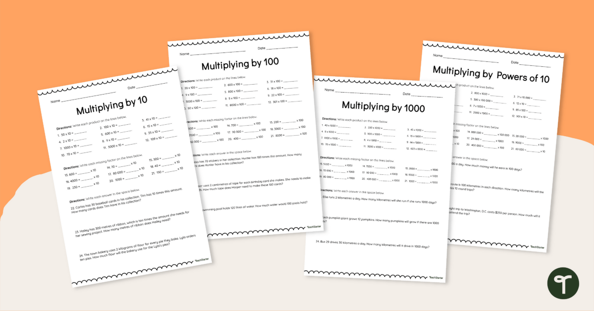 Multiply by Powers of 10 Worksheet Set teaching resource