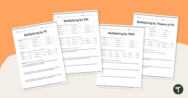 Go to Multiply by Powers of 10 Worksheet Set teaching resource
